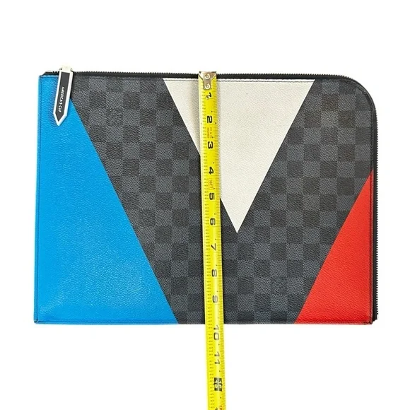 Authentic Louis Vuitton Damier Cobalt Red Blue & White Leather Cup Large Clutch - Picture 12 of 12